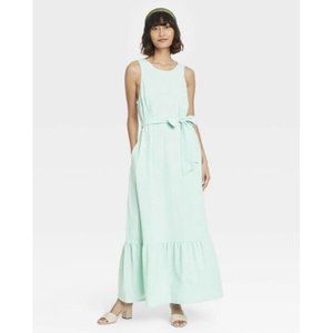 A New Day Women’s Sleeveless Ruffle Hem Seersucker Dress  Mint Green Small
